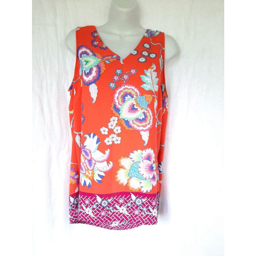 Women's Violet + Claire Orange Floral Sleeveless Blouse Size M